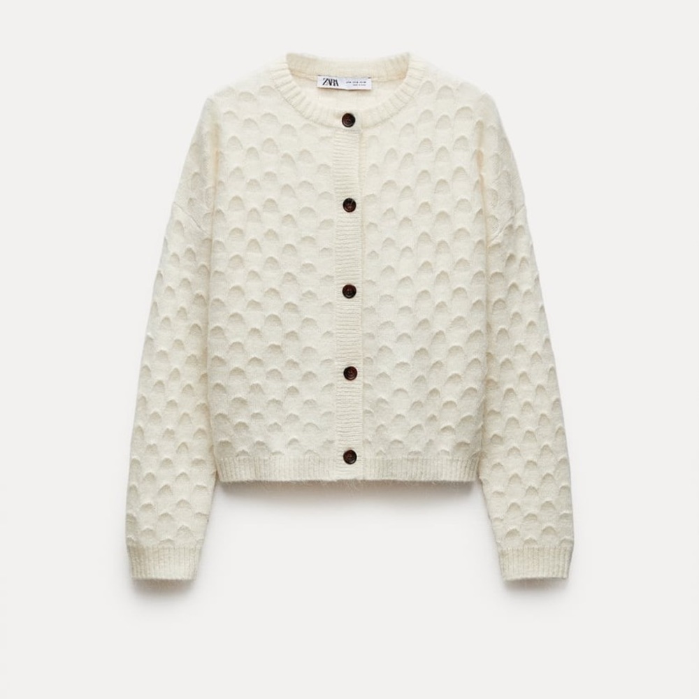 Zara Wool and Alpaca Blend Disc Knit Cardigan